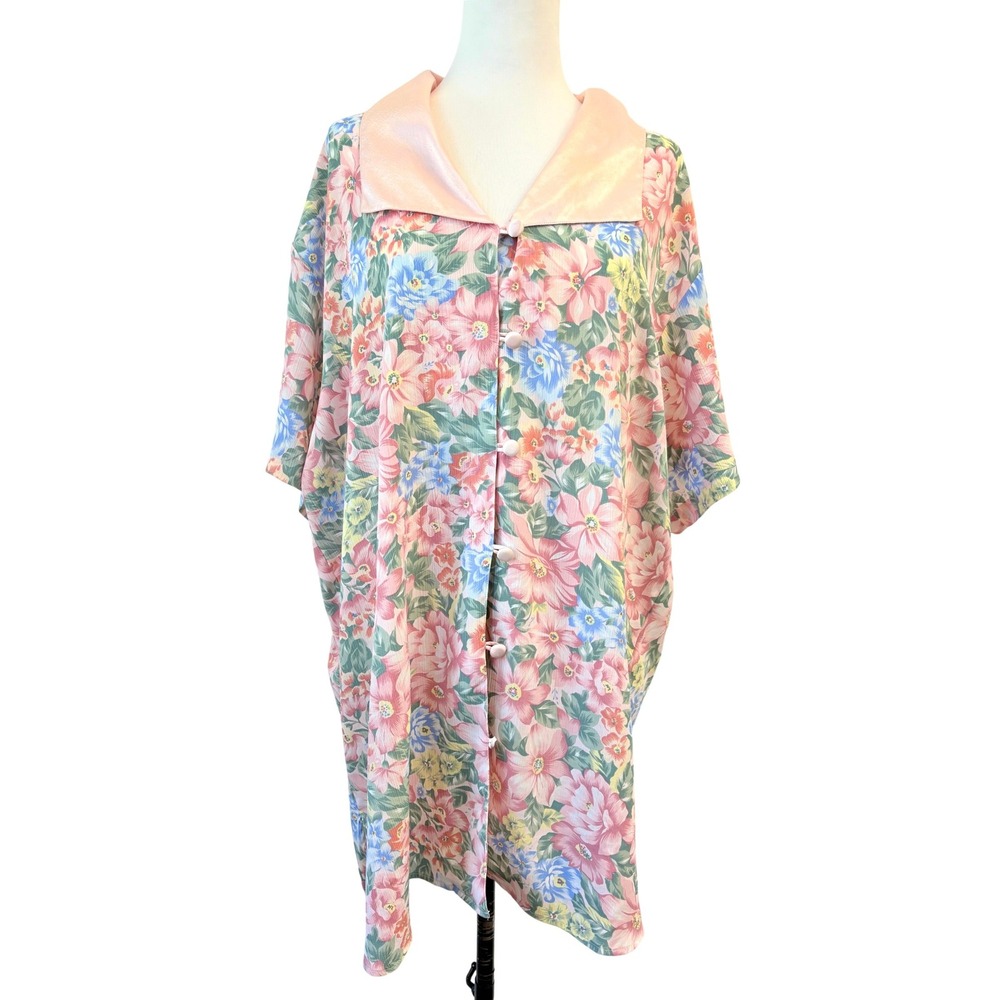 Vintage Victorias Secret Gold Label Floral Satin Trim Nightshirt Robe Pink